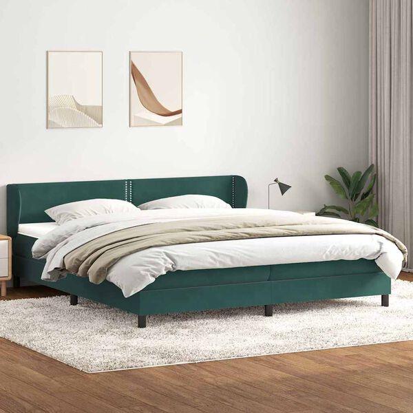 vidaXL Cama com molas/colch&otilde;es 180x220 cm veludo verde-escuro