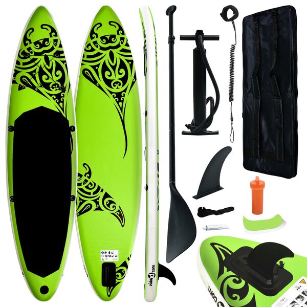 vidaXL Conjunto prancha de paddle SUP insuflável 305x76x15 cm verde