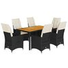 vidaXL 7 pcs conjunto de jantar p/ jardim c/ almofad&otilde;es vime PE preto