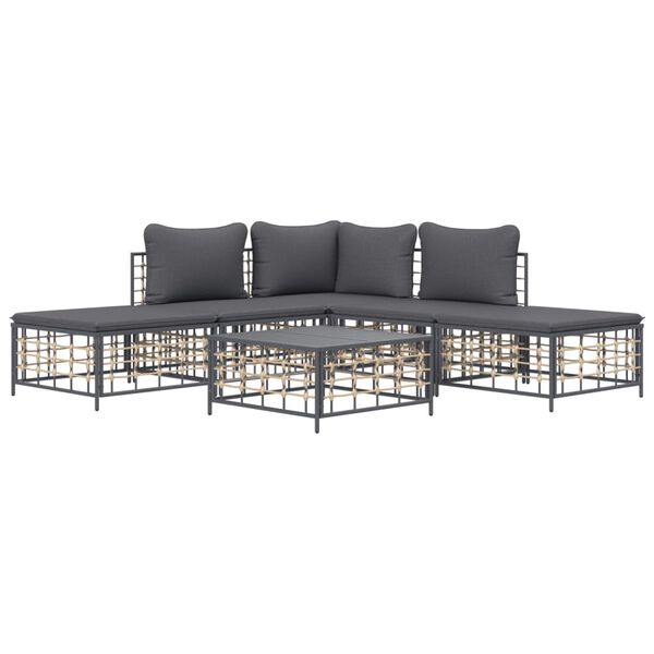 vidaXL 6 pcs conjunto lounge de jardim c/ almofadões vime PE antracite