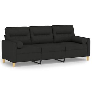 vidaXL Sof&aacute; 3 lugares + almofadas decorativas 180 cm tecido preto