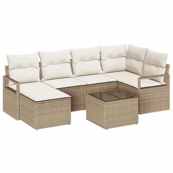 vidaXL Conjunto de Sof&aacute; de Jardim com almofada 7 pcs Bege e Creme
