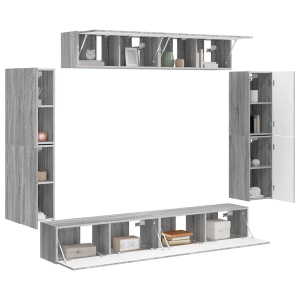 vidaXL Gabinete para TV 8 pcs Cinza Sonoma