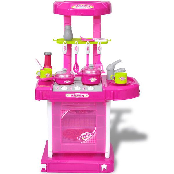 Cozinha infantil de brincar com efeito de luz e som, rosa