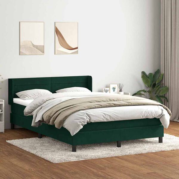 vidaXL Cama com molas/colch&atilde;o 160x220 cm veludo verde-escuro