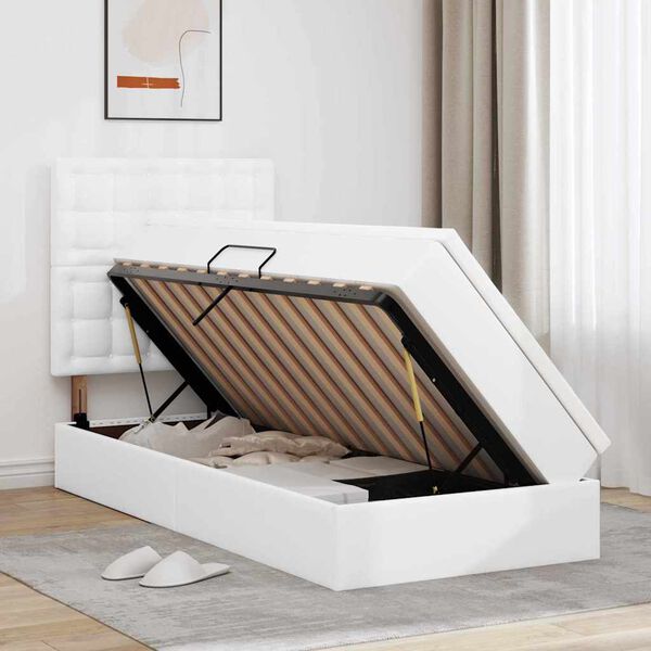 vidaXL Cama com arruma&ccedil;&atilde;o e LED com colch&atilde;o Branco Puro 100 x 200 cm