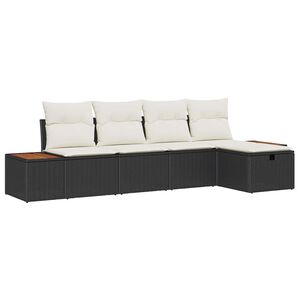 vidaXL Conjunto de Sof&aacute; de Jardim 5 pcs Preto Rattan Sint&eacute;tico