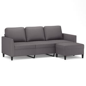 vidaXL Sof&aacute; de 3 lugares c/ apoio de p&eacute;s 180 cm couro artificial cinza