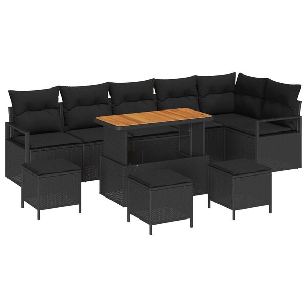 vidaXL Conjunto de Sof&aacute; de Jardim 10 pcs Preto Rattan Sint&eacute;tico