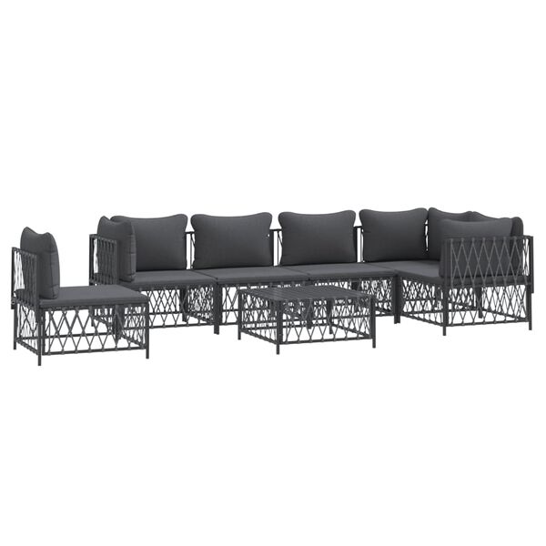 vidaXL 7 pcs conjunto lounge de jardim com almofad&otilde;es a&ccedil;o antracite
