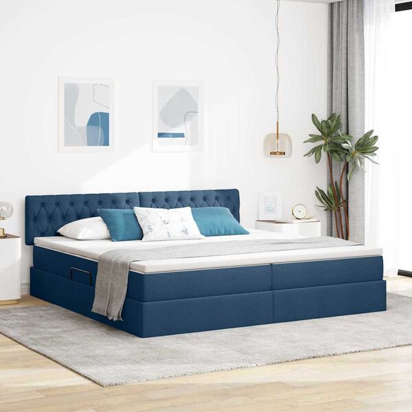 vidaXL Cama com arruma&ccedil;&atilde;o e colch&atilde;o com colch&atilde;o Azul 200 x 200 cm