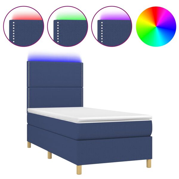 vidaXL Cama box spring c/ colch&atilde;o e LED 100x200 cm tecido azul