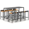 vidaXL 9 pcs conjunto de bar p/ jardim vime PE/ac&aacute;cia maci&ccedil;a preto