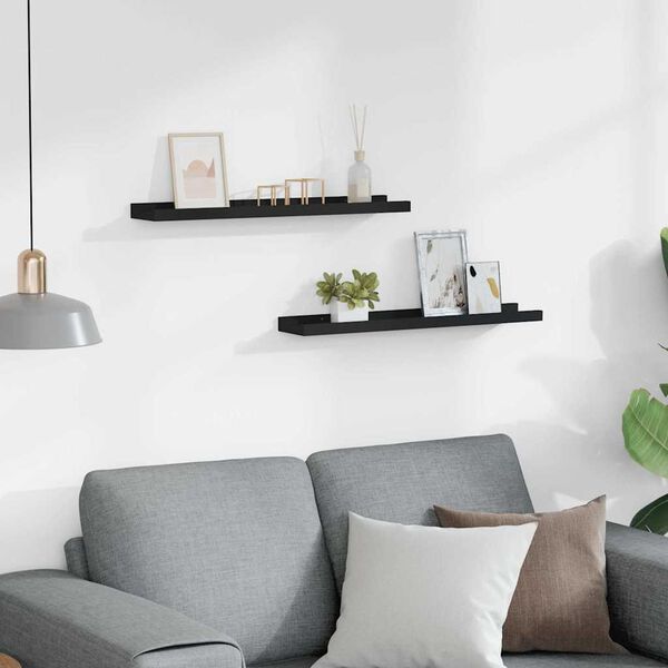 vidaXL Unidade de prateleiras com rebordo 2 pcs 60x9x3 cm MDF preto