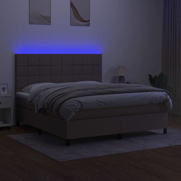 vidaXL Cama box spring colch&atilde;o/LED 180x200cm tecido cinza-acastanhado