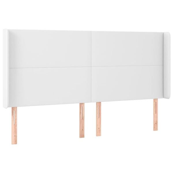 vidaXL Cabeceira cama c/ LED couro artificial 203x16x118/128 cm branco