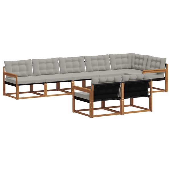 vidaXL Conjunto de Sof&aacute;s para Exterior 8 pcs Cinza Natural e Claro