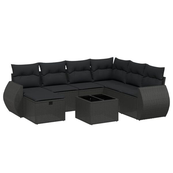 vidaXL 8 pcs conjunto sof&aacute;s de jardim com almofad&otilde;es vime PE preto