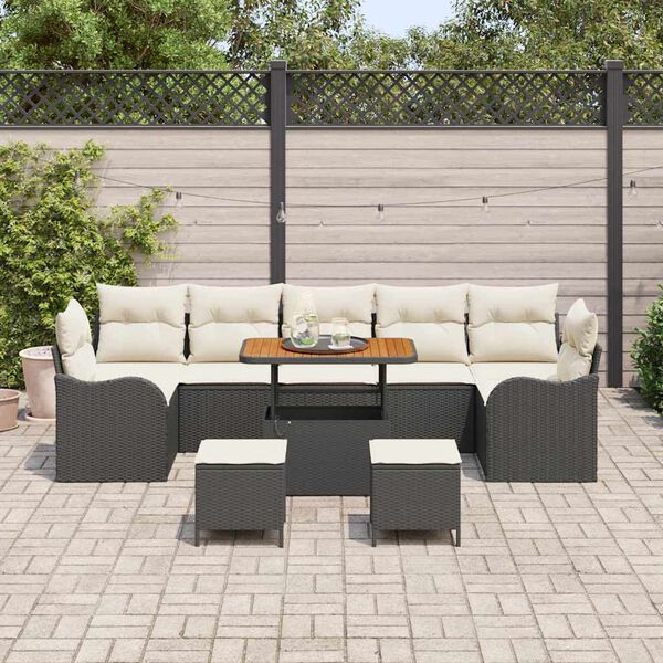 vidaXL Conjunto de Sof&aacute; de Jardim com almofada 10 pcs Preto e Creme