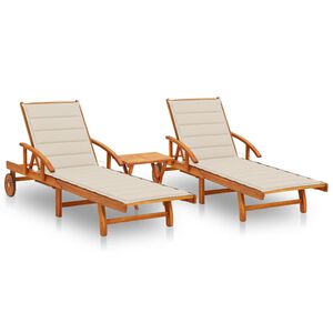 vidaXL Espregui&ccedil;adeiras com mesa e almofad&otilde;es 2 pcs ac&aacute;cia maci&ccedil;a