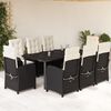vidaXL 9 pcs conjunto de jantar p/ jardim c/ almofad&otilde;es vime PE preto