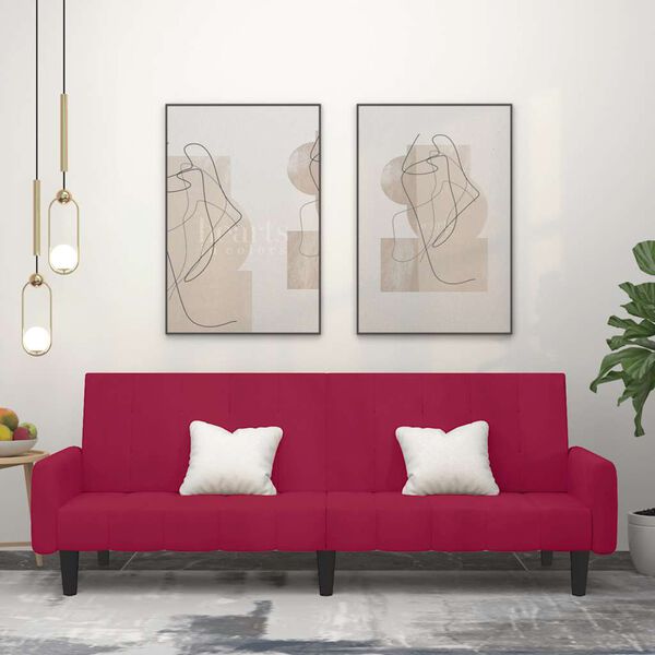 vidaXL Sof&aacute;-cama de 2 lugares veludo vermelho tinto