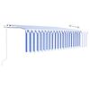 vidaXL Toldo autom. c/ estore/LED/sensor de vento 5x3 m azul/branco