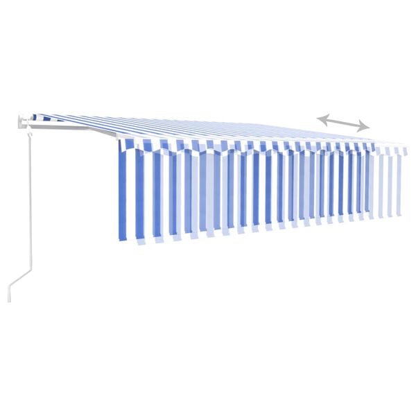 vidaXL Toldo autom. c/ estore/LED/sensor de vento 5x3 m azul/branco