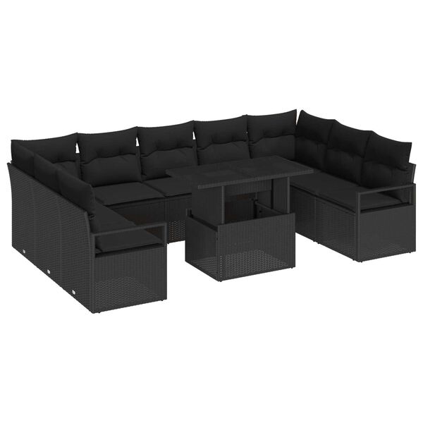 vidaXL Conjunto de Sof&aacute; de Jardim 10 pcs Preto Rattan Sint&eacute;tico