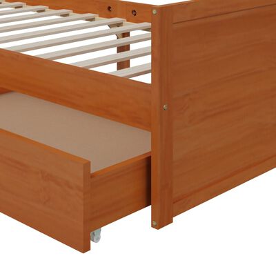 vidaXL Estrutura cama c/ gavetas 90x200 cm pinho maciço castanho mel