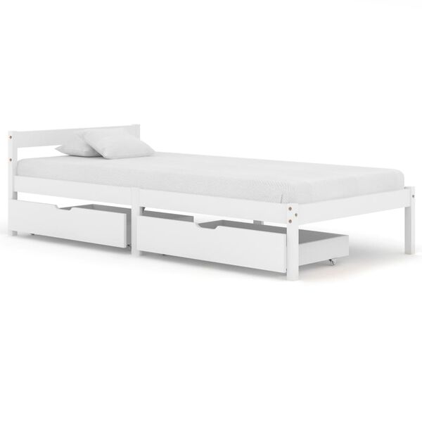 vidaXL Estrutura de cama com 2 gavetas 90x200 cm pinho maci&ccedil;o branco
