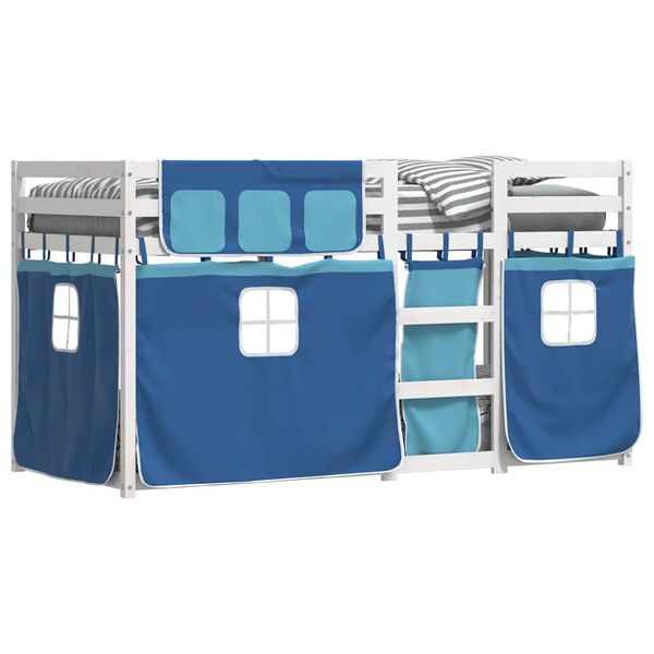 vidaXL Beliche com cortinas 90x190 cm madeira de pinho maciça azul
