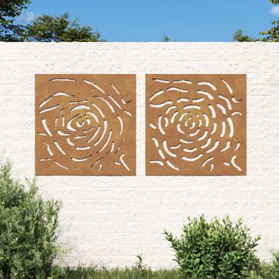 vidaXL Decorações p/ muro jardim 2 pcs 55x55cm aço corten design rosas