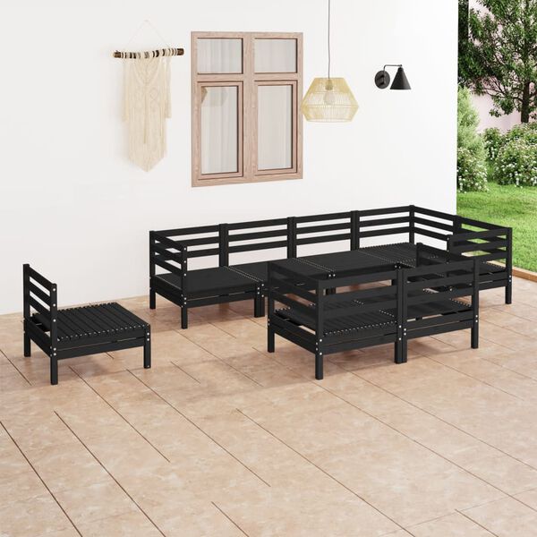 vidaXL 8 pcs conjunto lounge de jardim pinho maci&ccedil;o preto
