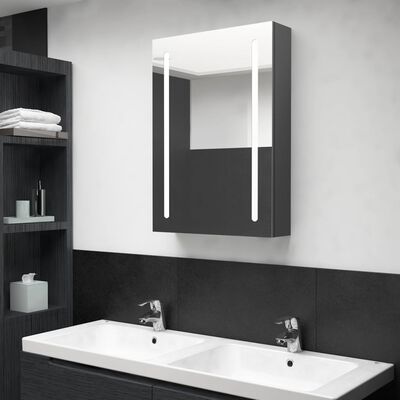 vidaXL Armário espelhado p/ casa de banho LED 50x13x70 cm cinzento
