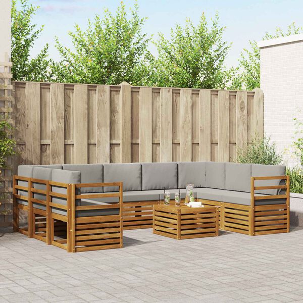 vidaXL Conjuntos de sof&aacute;s com almofada 10 pcs Cinza Natural e Claro