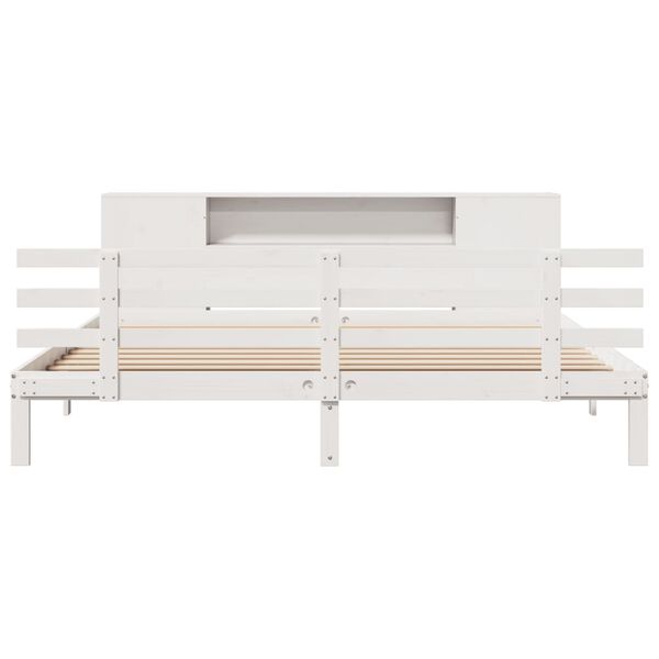 vidaXL Cama com estante sem colchão 200x200 cm pinho maciço branco
