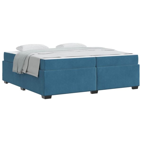 vidaXL Estrutura da Cama com colch&atilde;o Azul Escuro 200 x 200 cm tecido