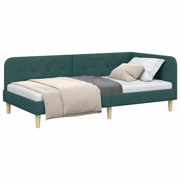 vidaXL Estrutura de Cama de Canto Verde Escuro 90 x 200 cm tecido