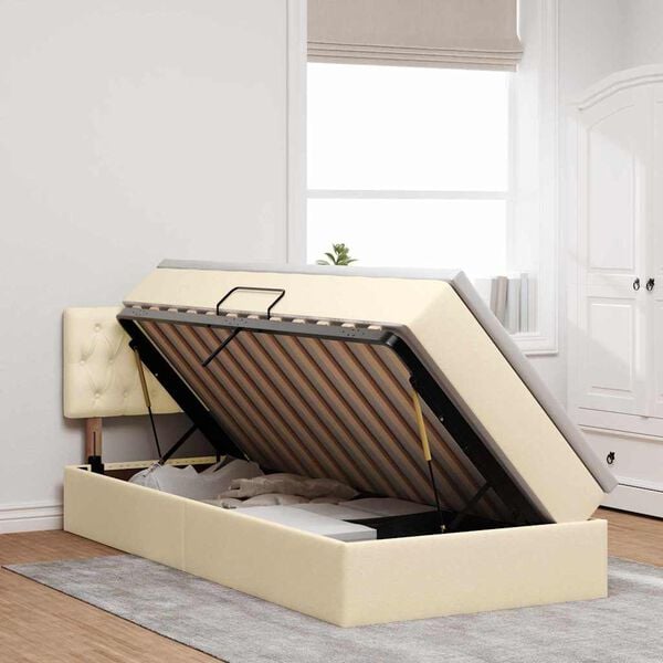 vidaXL Cama com arruma&ccedil;&atilde;o e LED com colch&atilde;o Creme 90 x 190 cm tecido