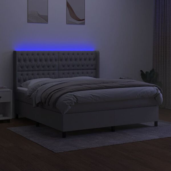 vidaXL Cama box spring c/ colch&atilde;o e LED 160x200 cm tecido cinza-claro