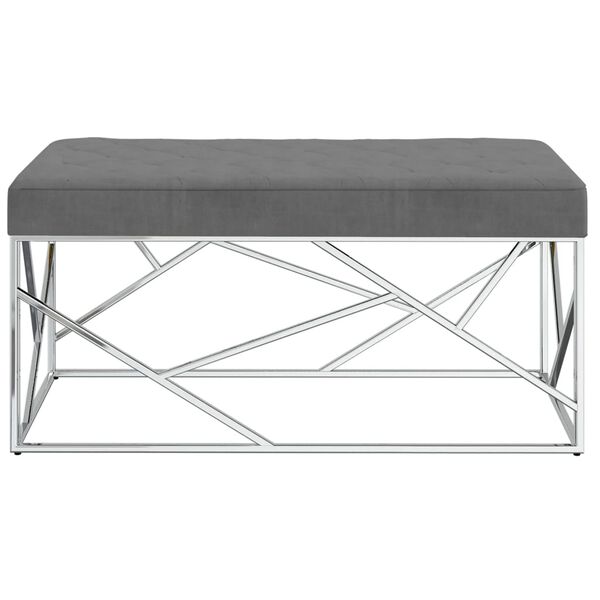 vidaXL Banco 97 cm veludo e a&ccedil;o inoxid&aacute;vel cinzento-escuro