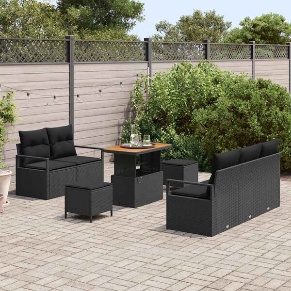 vidaXL Conjunto de Sof&aacute; de Jardim com almofada 8 pcs Preto