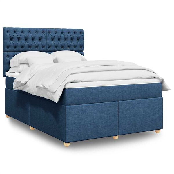 vidaXL Cama com molas/colch&atilde;o 140x190 cm tecido azul
