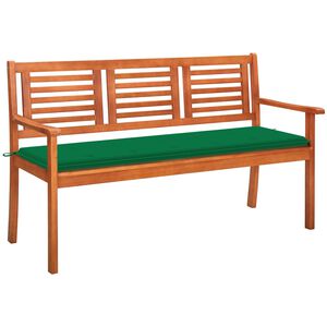 vidaXL Banco de jardim 3 lugares c/ almofad&atilde;o 150 cm eucalipto maci&ccedil;o