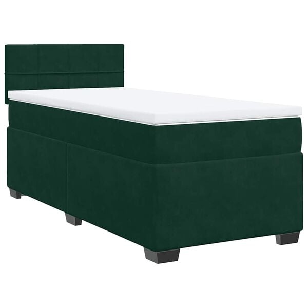 vidaXL Cama com molas/colch&atilde;o 100x200 cm veludo verde-escuro