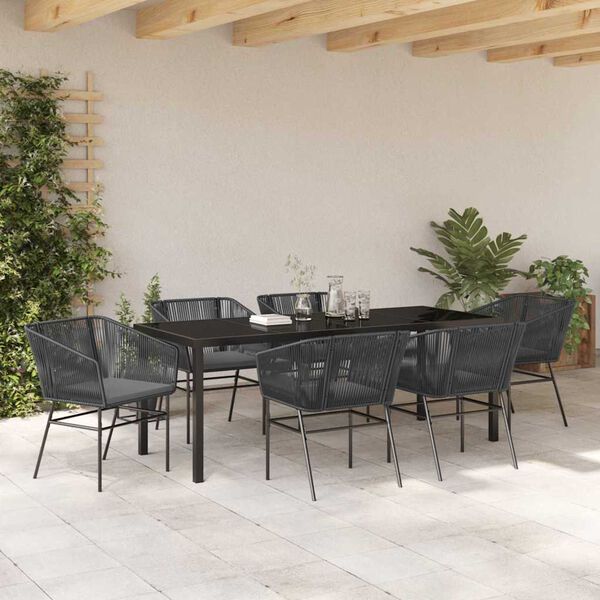 vidaXL Conjunto de Jantar para Jardim 7 pcs Preto A&ccedil;o revestido a p&oacute;