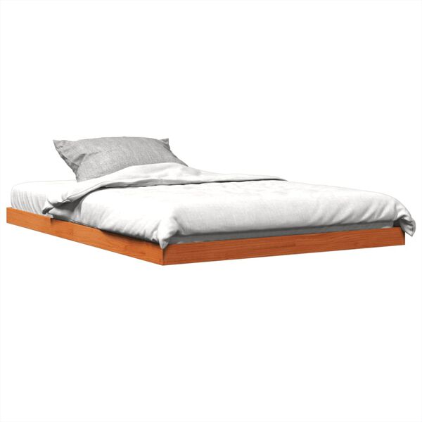 vidaXL Estrutura de cama 135x190 cm madeira pinho maciça castanho cera