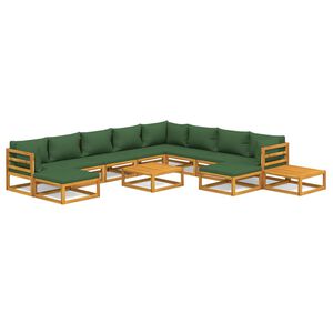 vidaXL 12 pcs conj. lounge jardim madeira c/almofad&otilde;es verdes
