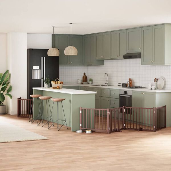 vidaXL Port&atilde;o p/ c&atilde;es c/ porta dobr&aacute;vel 6 pain&eacute;is 480cm &aacute;lamo castanho